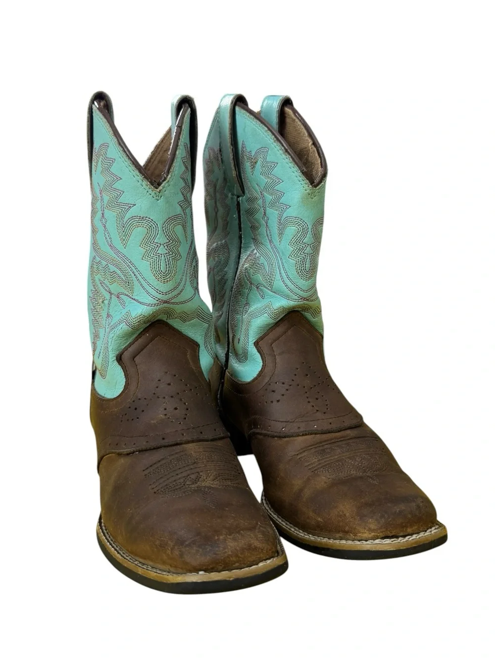 Justin Boots Brown Foot with Turquoise Shaft Western Boots